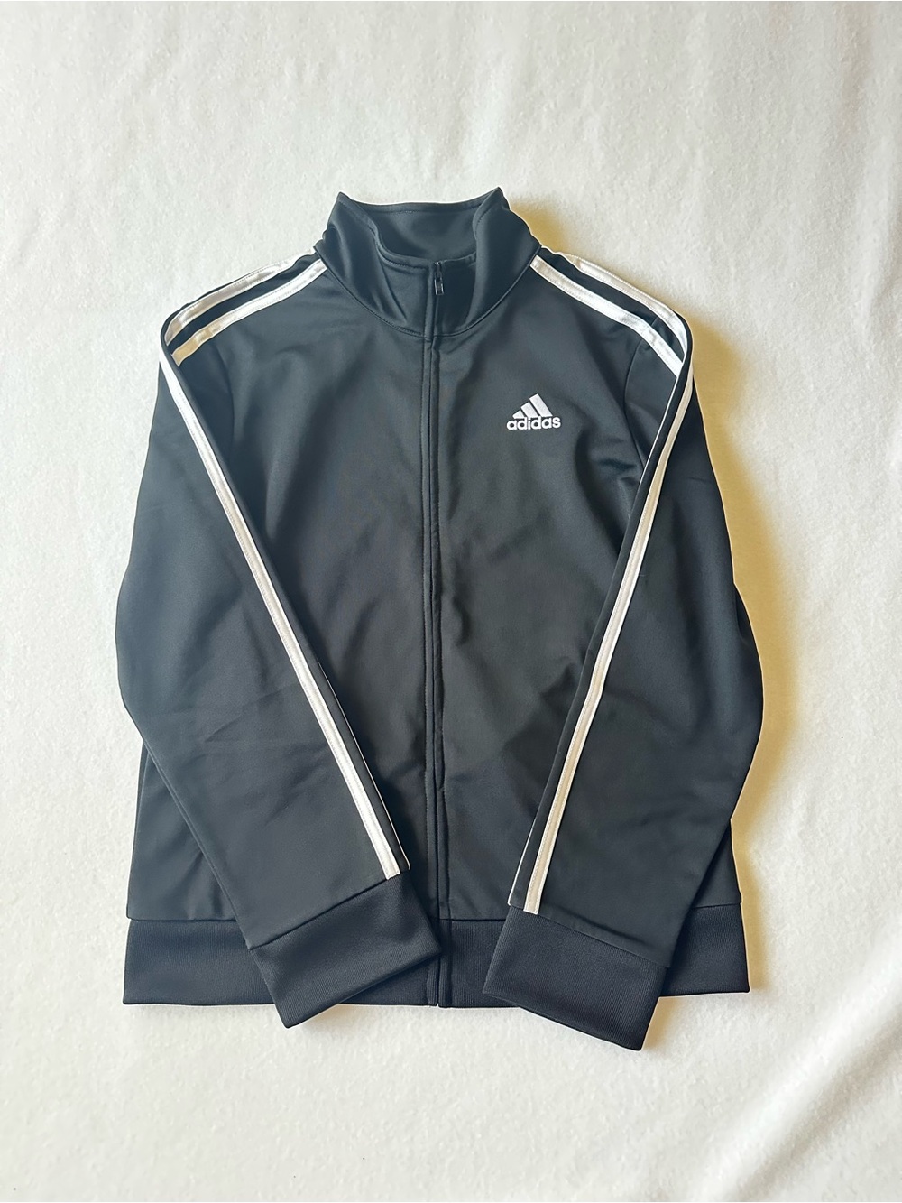 Adidas Boys Black White Full Zip Jacket Youth Medium 10/12 Regular Fit Athletic